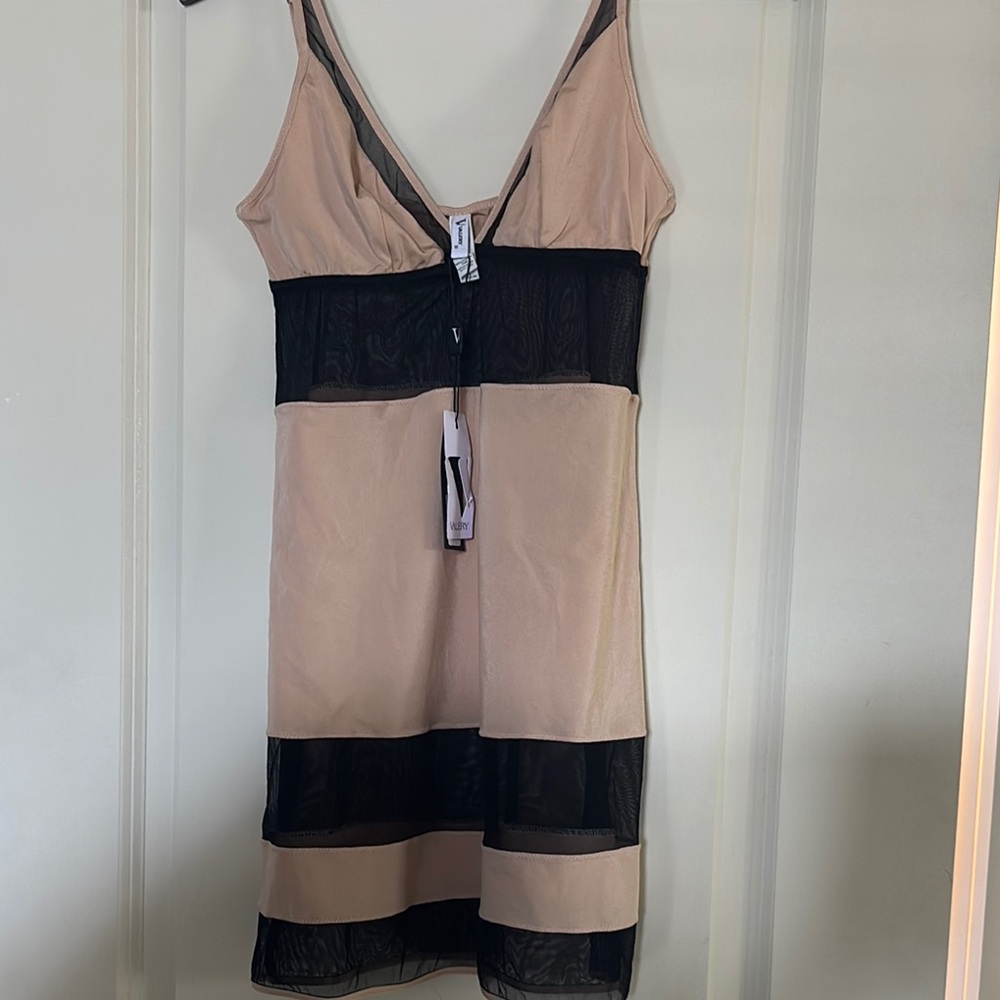Valery Elegant Black and Tan Slip Dress